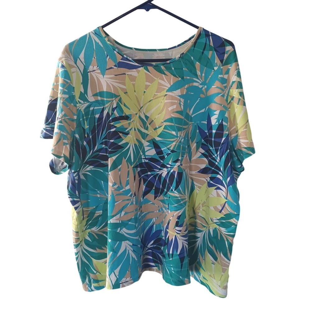 Craft & Barrow Tropical Print Women's Size XL Short Sleeve Top Coastal Beach